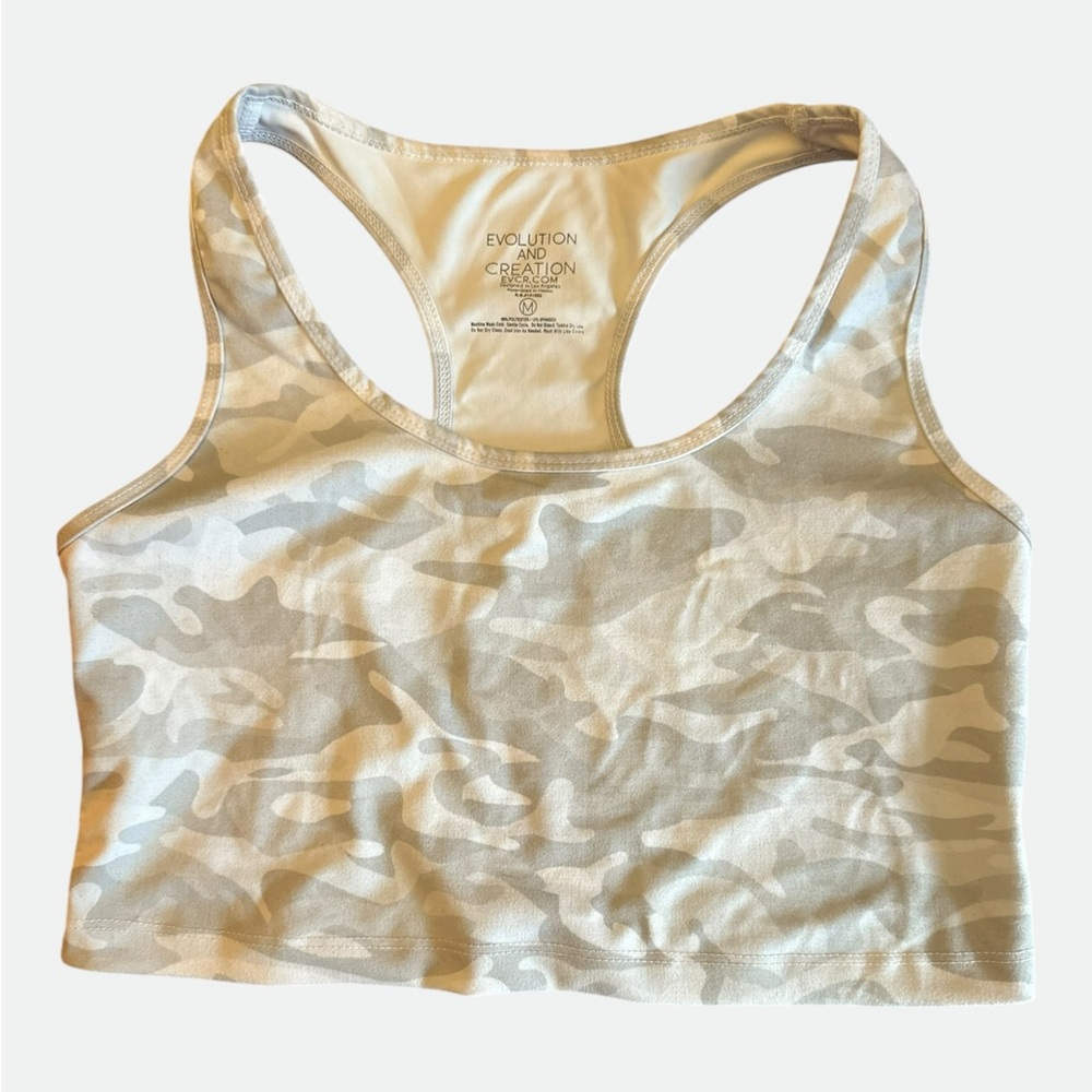 Evolution and Creation white and Gray Camo Sports Bra